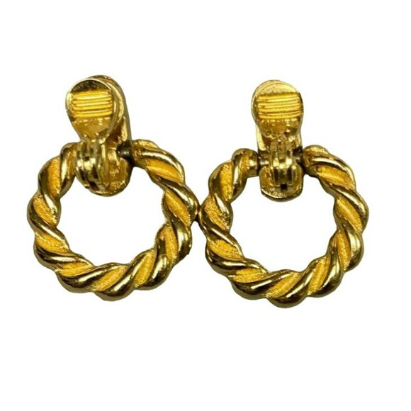 Vintage Monet Gold-Tone Twisted Rope Clip-On Hoop Earrings - Picture 3 of 6